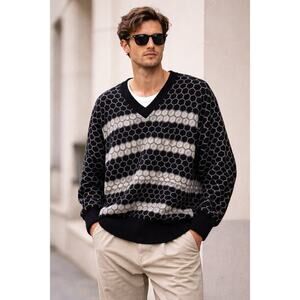 Vince Cashmere Wool Blend Oversized V-Neck Sweater Honeycomb Knit XS